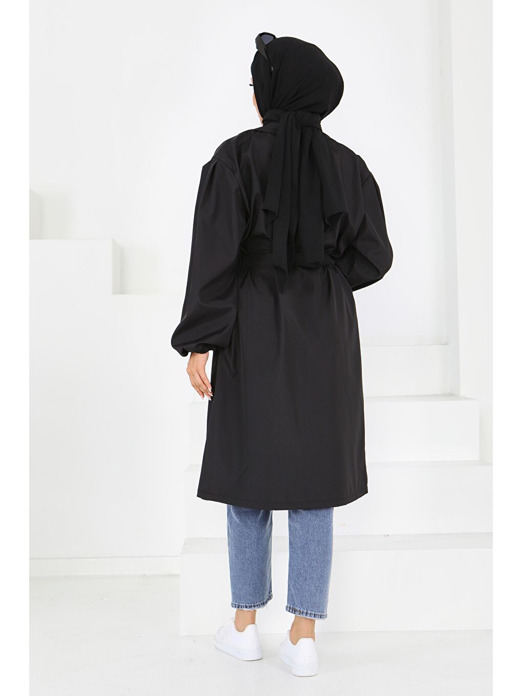 Kuşaklı Kolu Lastikli Miranda Trençkot Siyah - 27603-5