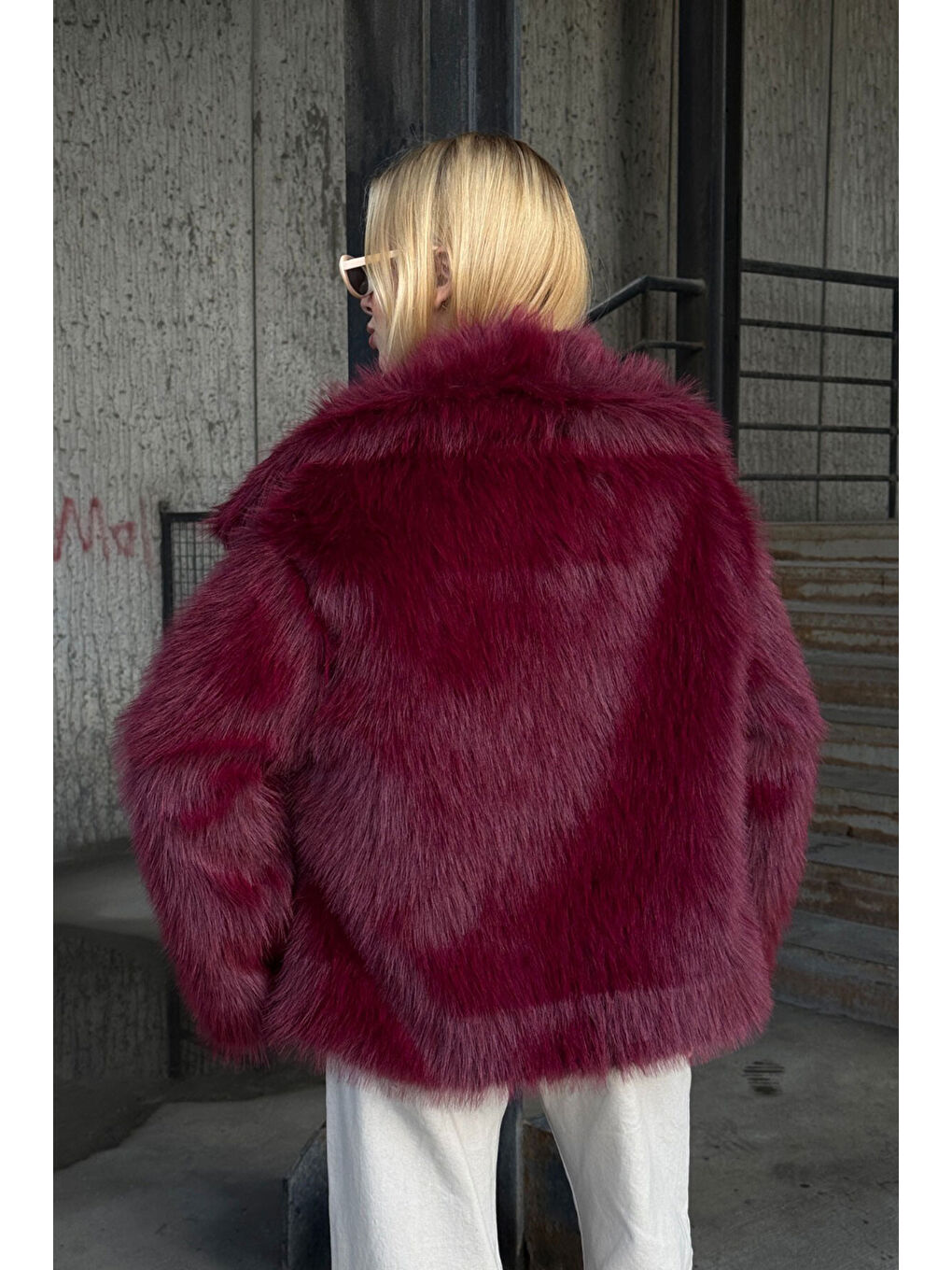 Suni Kürk Premium Pelüş Ceket Bordo-2