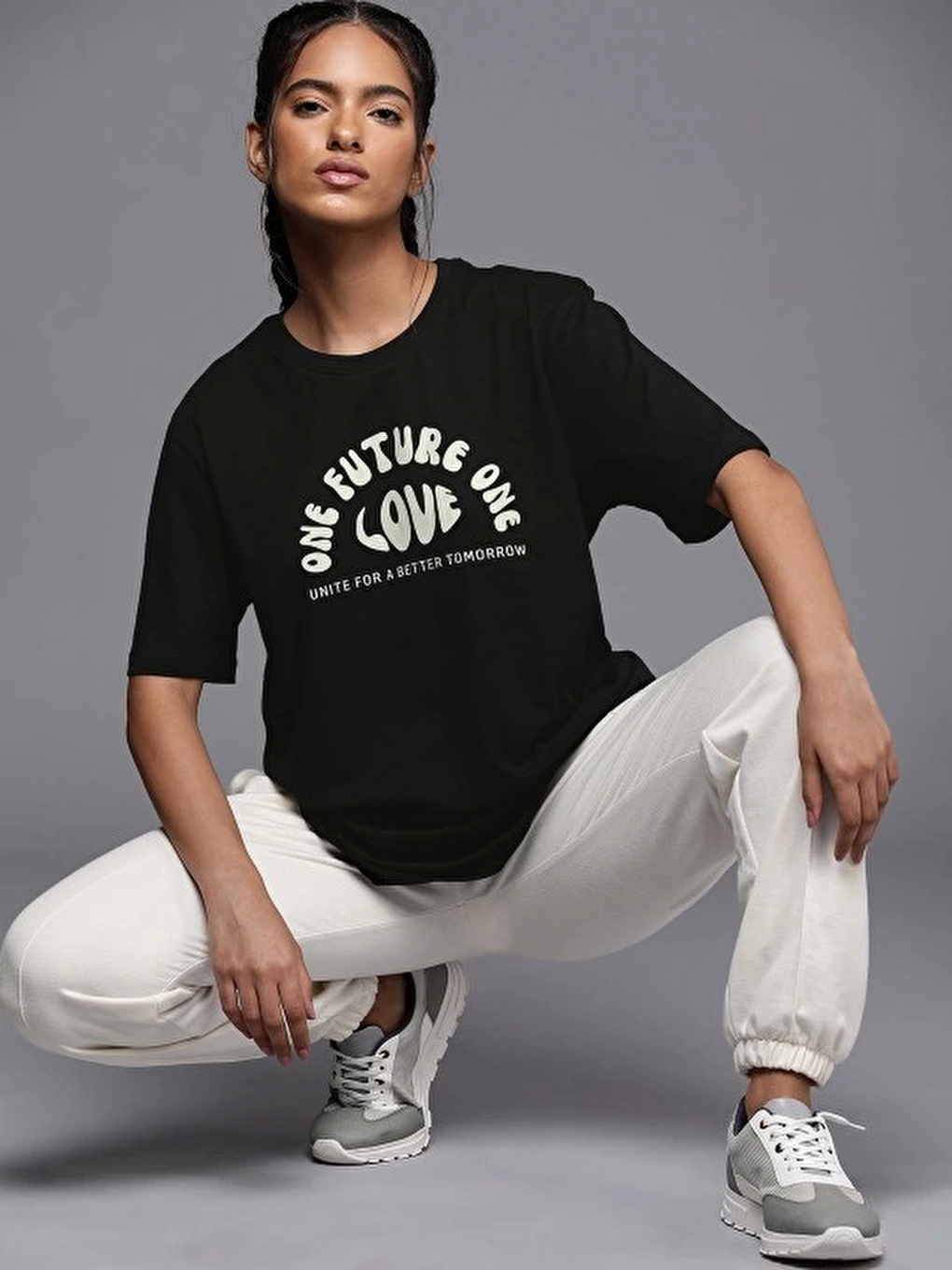 Baskılı Oversize T-shirt - Siyah-1
