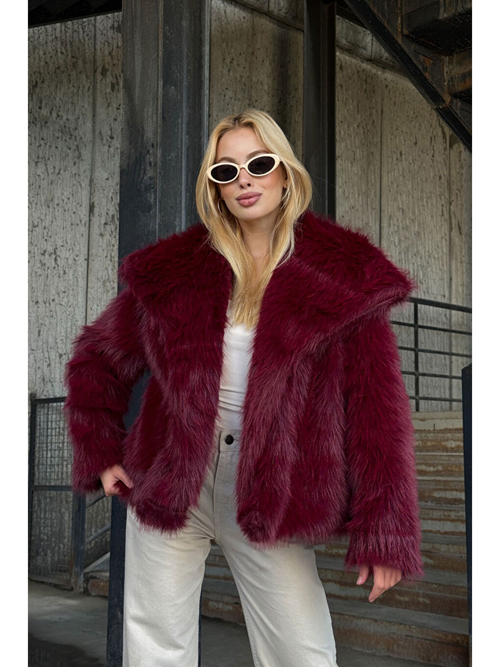 Suni Kürk Premium Pelüş Ceket Bordo-3