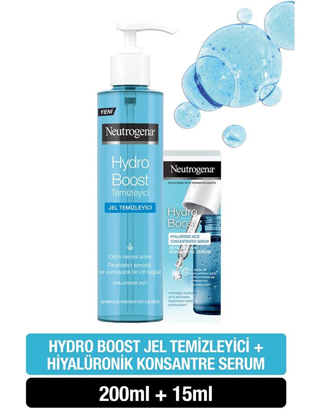 Neutrogena Hydro Boost Jel Temizleyici 200 ml + Hydro Bost Hiyalüronik Asit Konsantre Ser - 1