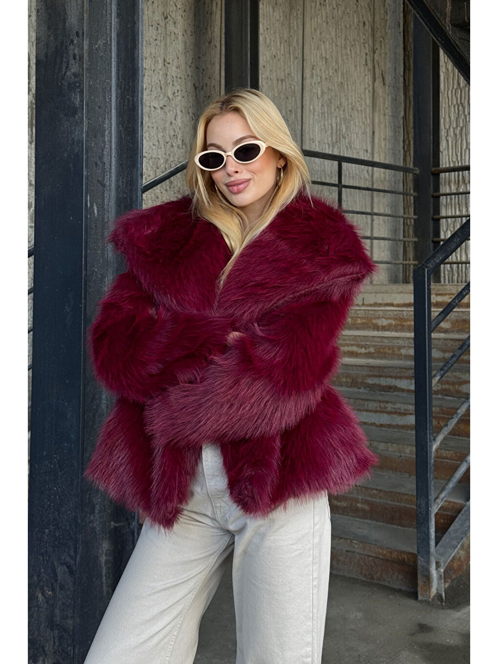Suni Kürk Premium Pelüş Ceket Bordo-4