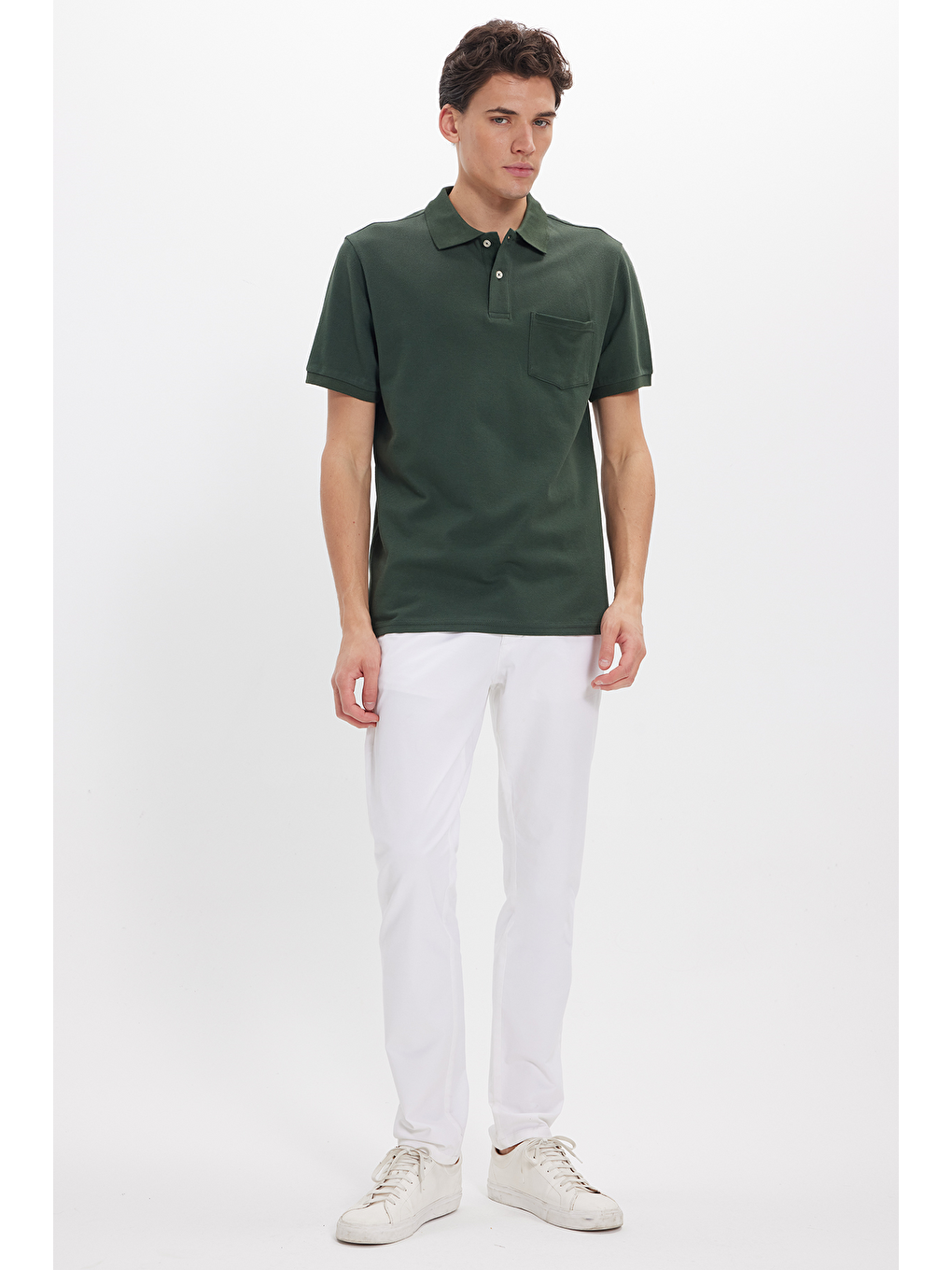 Erkek Regular Fit Klasik Kesim %100 Pamuk Düz Pike Haki Polo Yaka Tişört-1