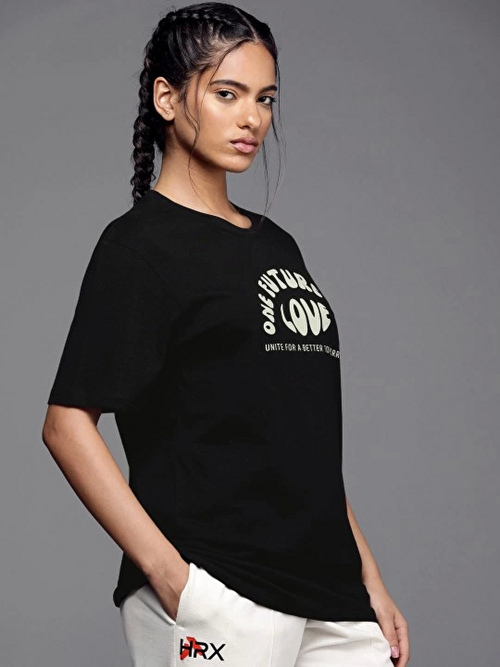 Baskılı Oversize T-shirt - Siyah-2