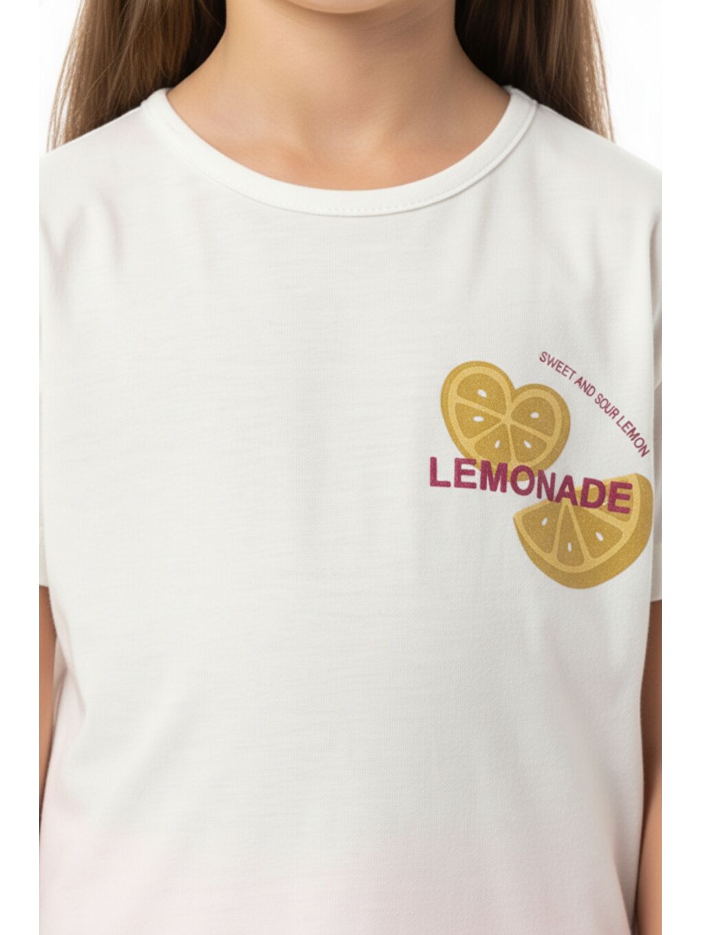 Ekru Kız Çocuk 2'li Kapri Tatylı Takım Bisiklet Yaka Kısa Kollu Baskılı Tişört - Beli Lastikli Kapri Tayt-4