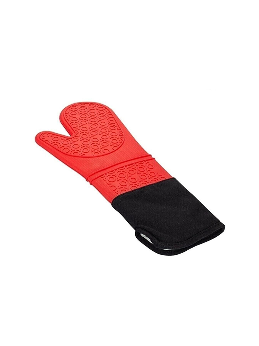 Kırmızı Silikon Yanmaz Yapışmaz Isı Yalıtımlı Mutfak Fırın Eldiveni Tencere Sahan Tutacak 37 Cm