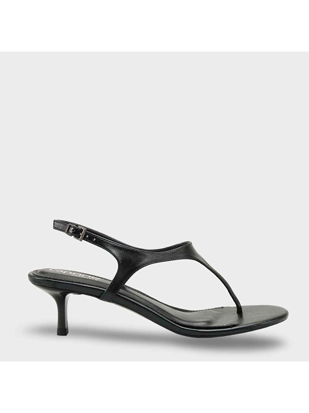 Siyah Corella Yuvarlak Burunlu Parmak Arası Orta Topuklu Kadın Ayakkabı