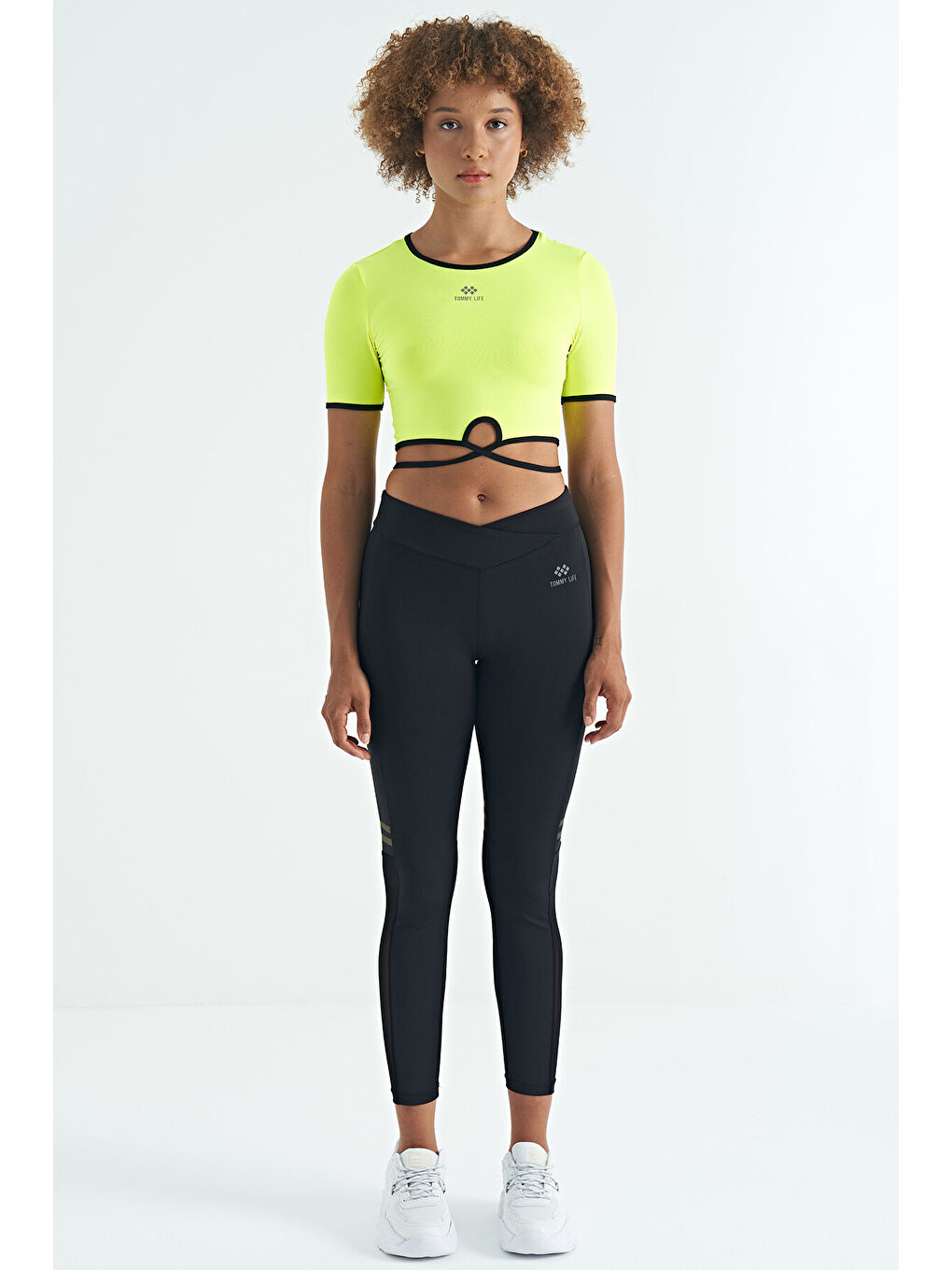 Siyah Renk Bloklu Fileli Yüksek Bel Slim Fit Dalgıç Kumaş Kadın Tayt - 94632