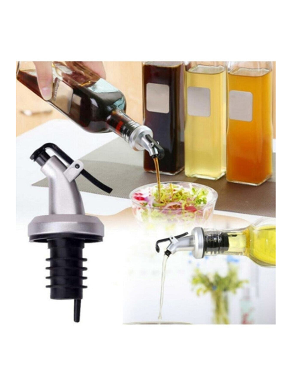 Siyah 6 Adet Kapaklı Şişe Ucu Servis Aparatı Damlalık Yağdanlık Tıpa-1