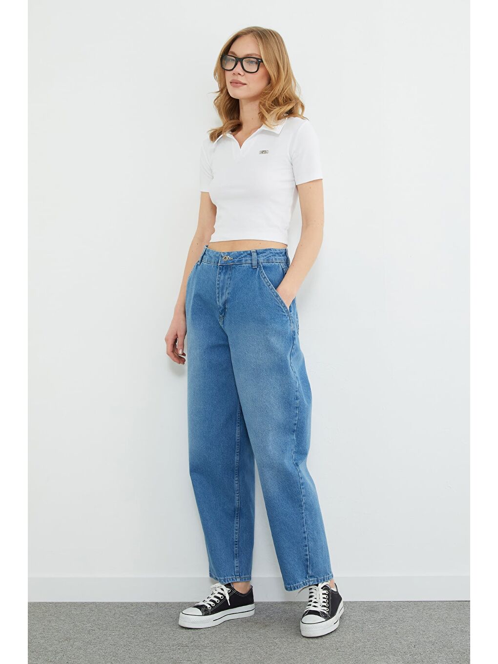 Mavi Yüksek Bel Şalvar Jean-1