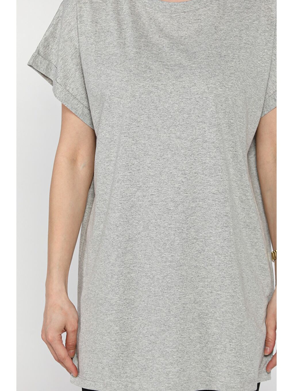 Gri Kol Katlamalı Bisiklet Yaka Kadın Uzun Tişört (m-l-xl Uyumludur)-3