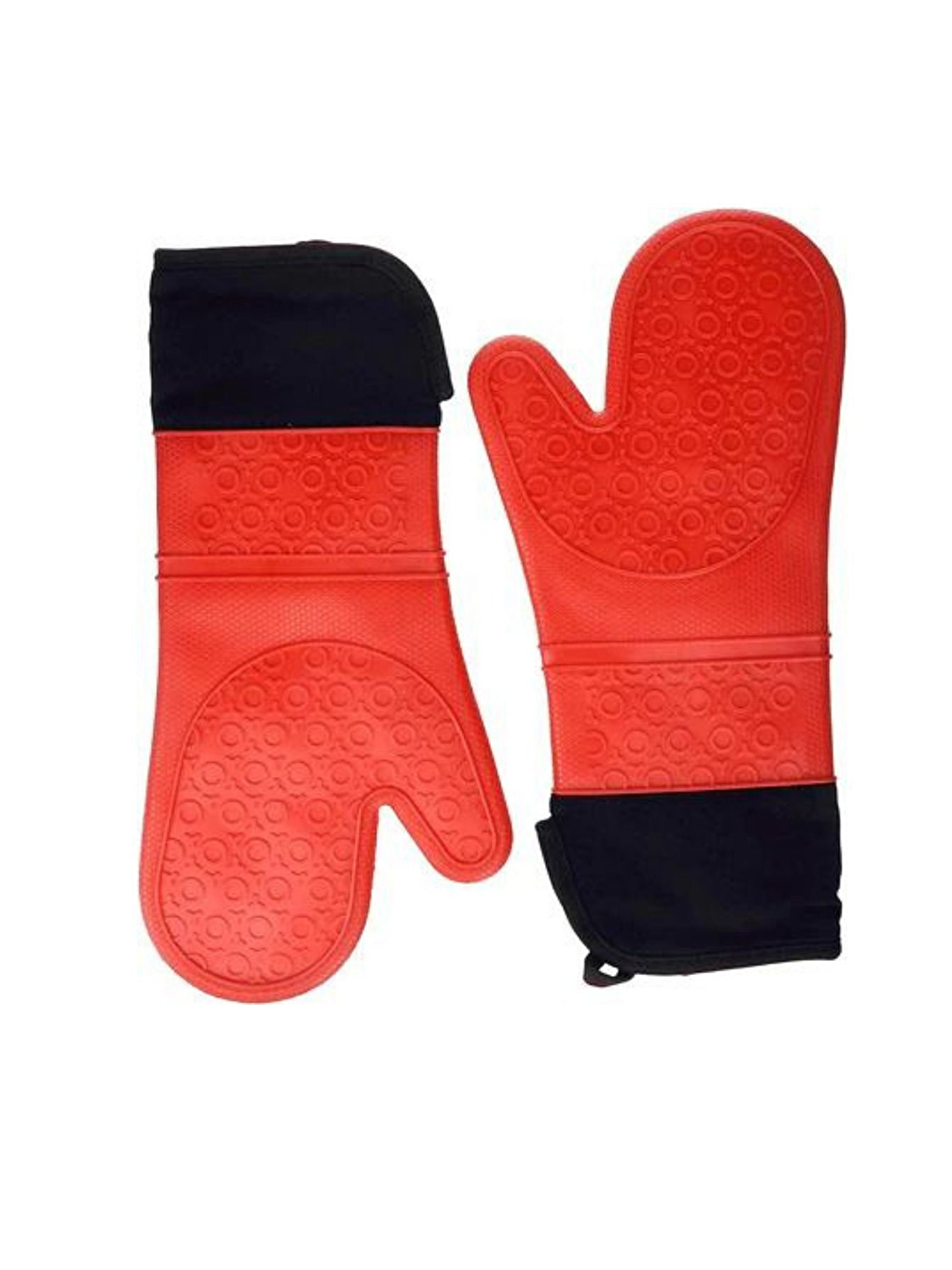 Kırmızı Silikon Yanmaz Yapışmaz Isı Yalıtımlı Mutfak Fırın Eldiveni Tencere Sahan Tutacak 37 Cm-1