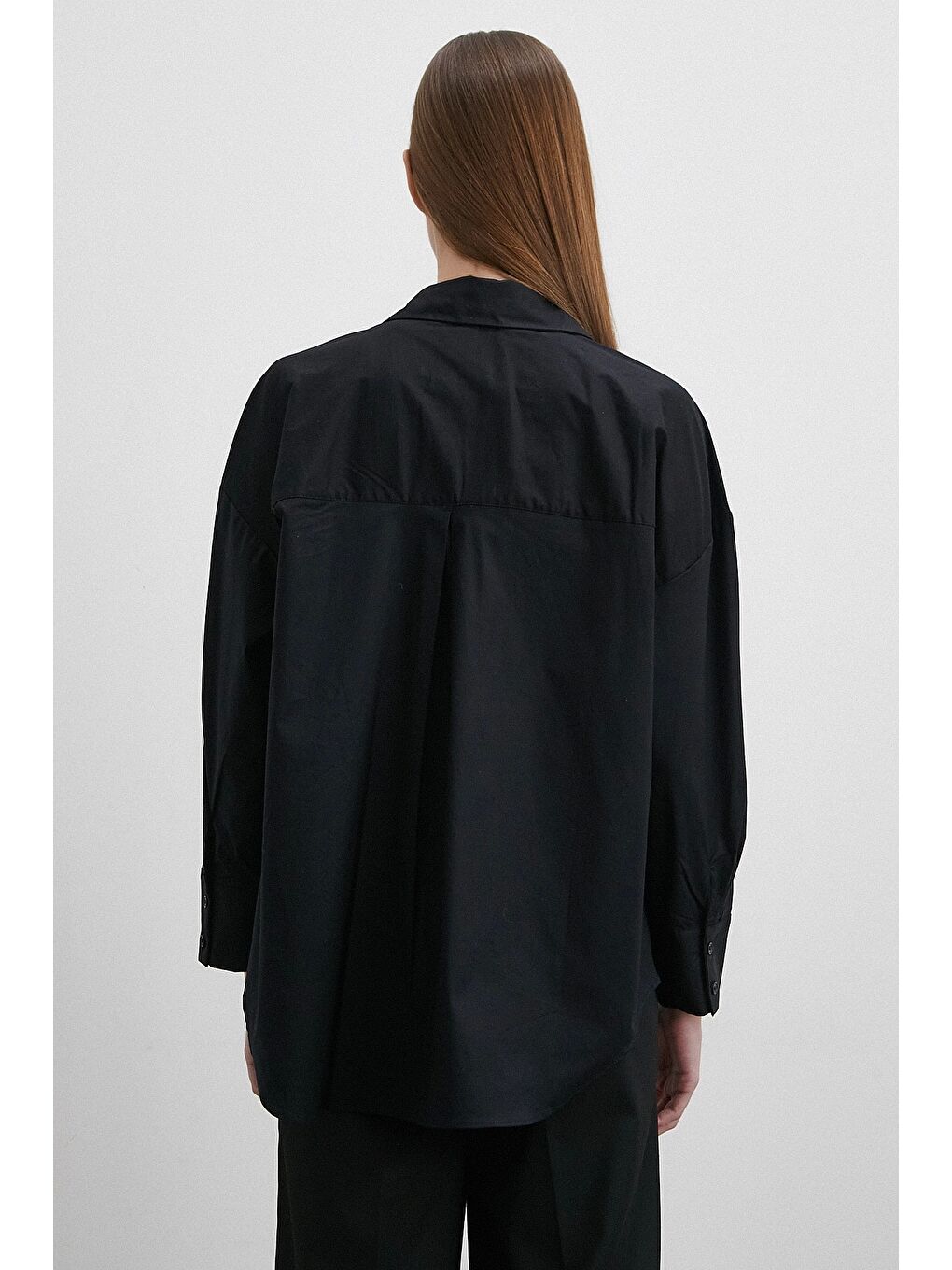 Elastanlı Poplin Gömlek Siyah-4