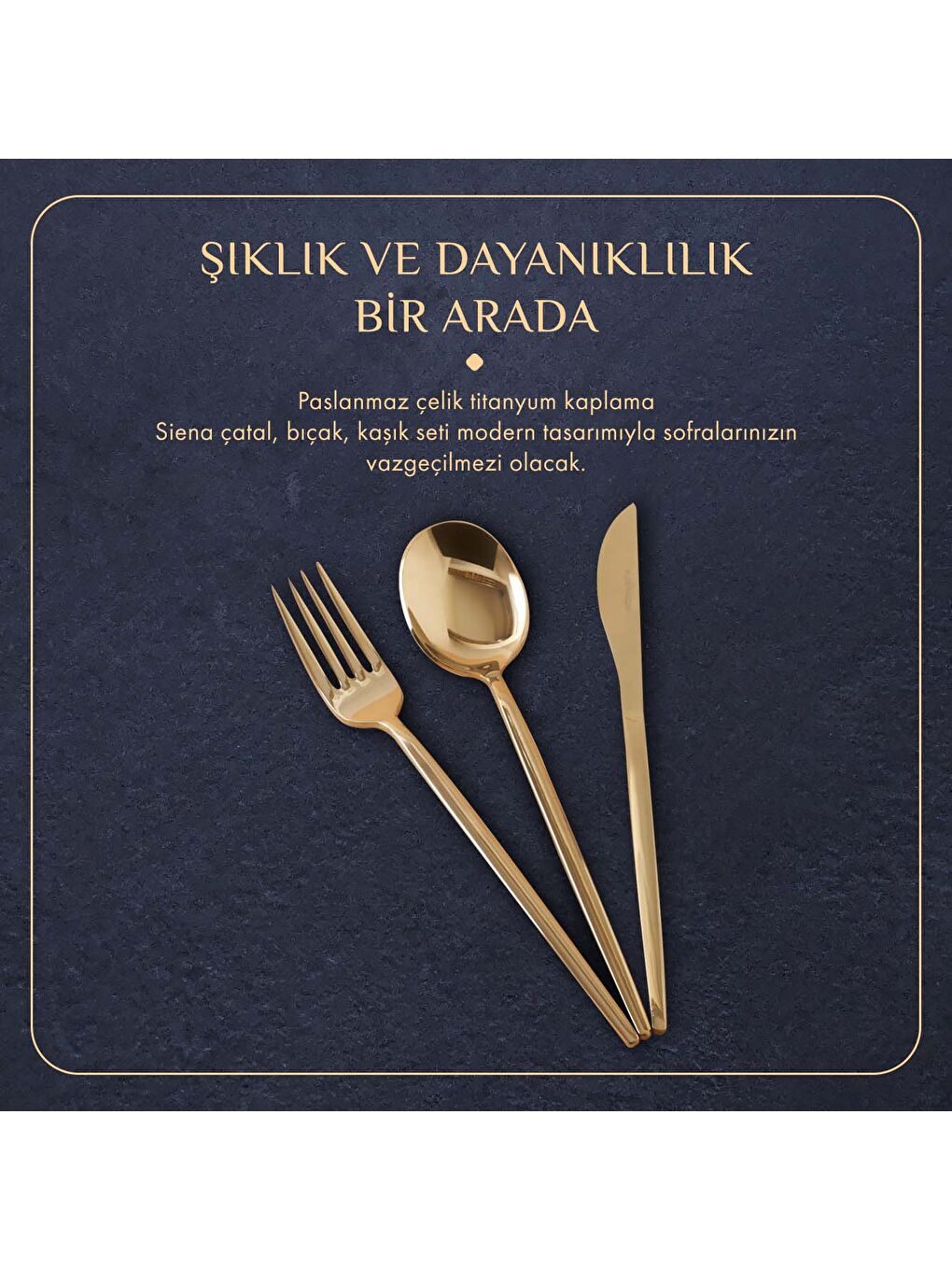 Sarı Siena 18 Parça 6 Kişilik Yemek Çatal Kaşık Bıçak Seti Gold-1