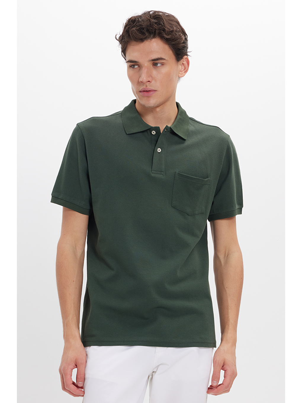 Erkek Regular Fit Klasik Kesim %100 Pamuk Düz Pike Haki Polo Yaka Tişört-6