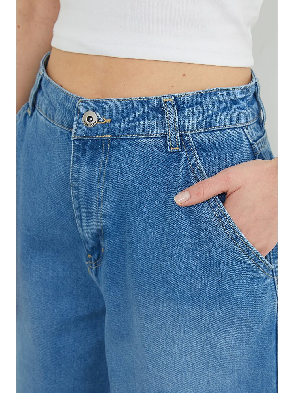 Mavi Yüksek Bel Şalvar Jean-4