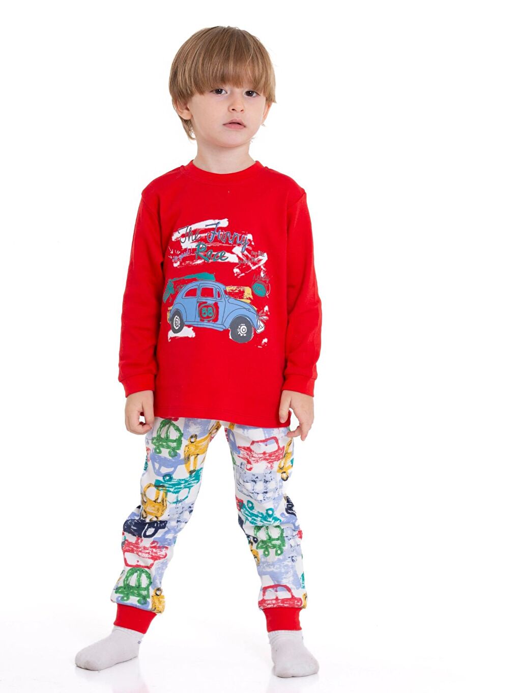 Kırmızı Araba Baskılı Pijama Takımı 54211