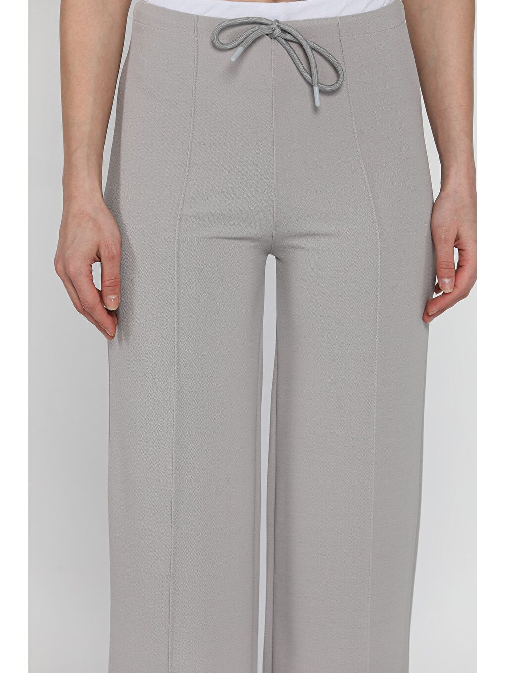 Gri Kadın Çimalı Yüksek Bel Palazzo Pantolon-2