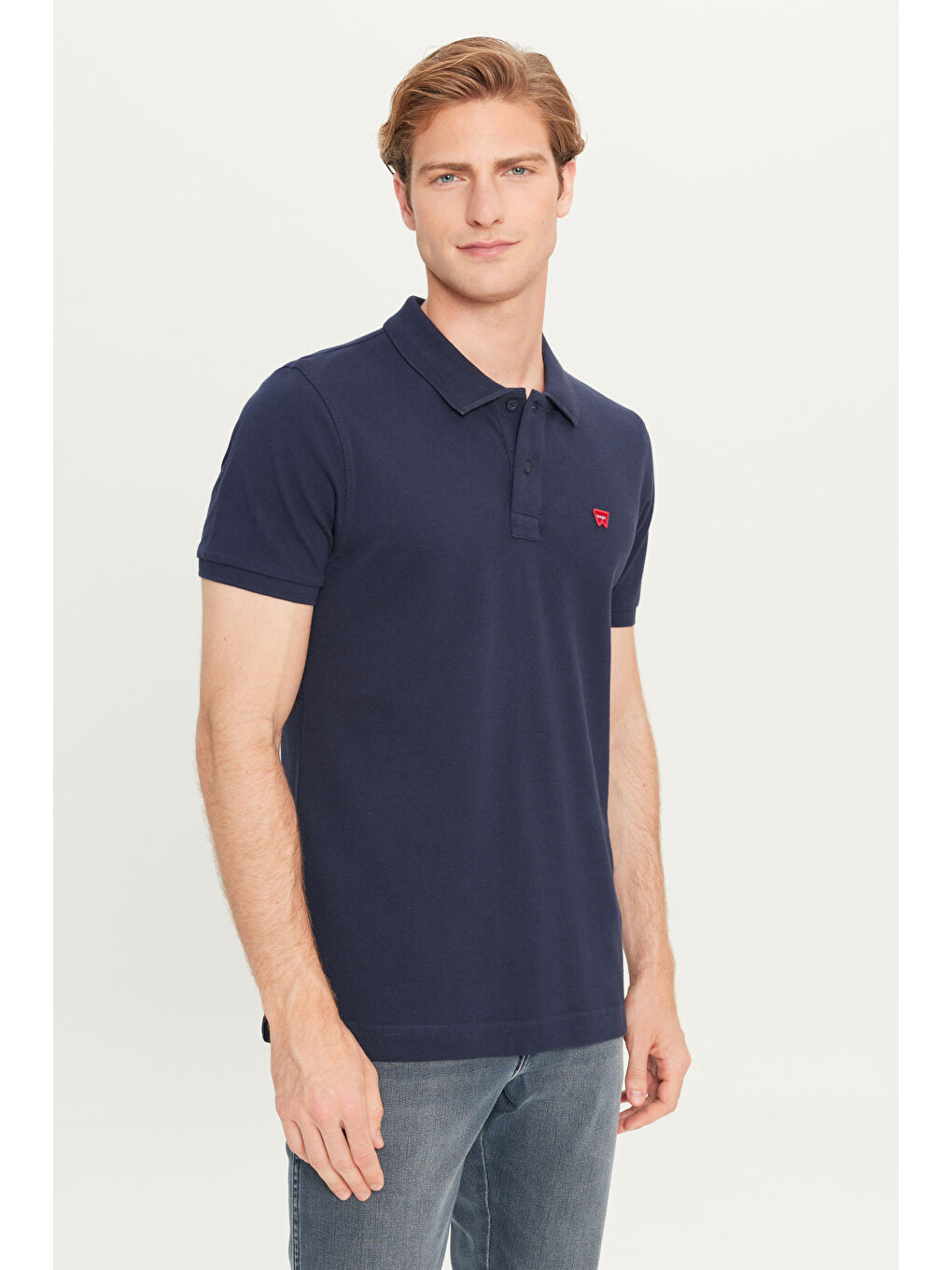 %100 Pamuk Regular Fit Normal Kesim Lacivert Polo Yaka Tişört-1