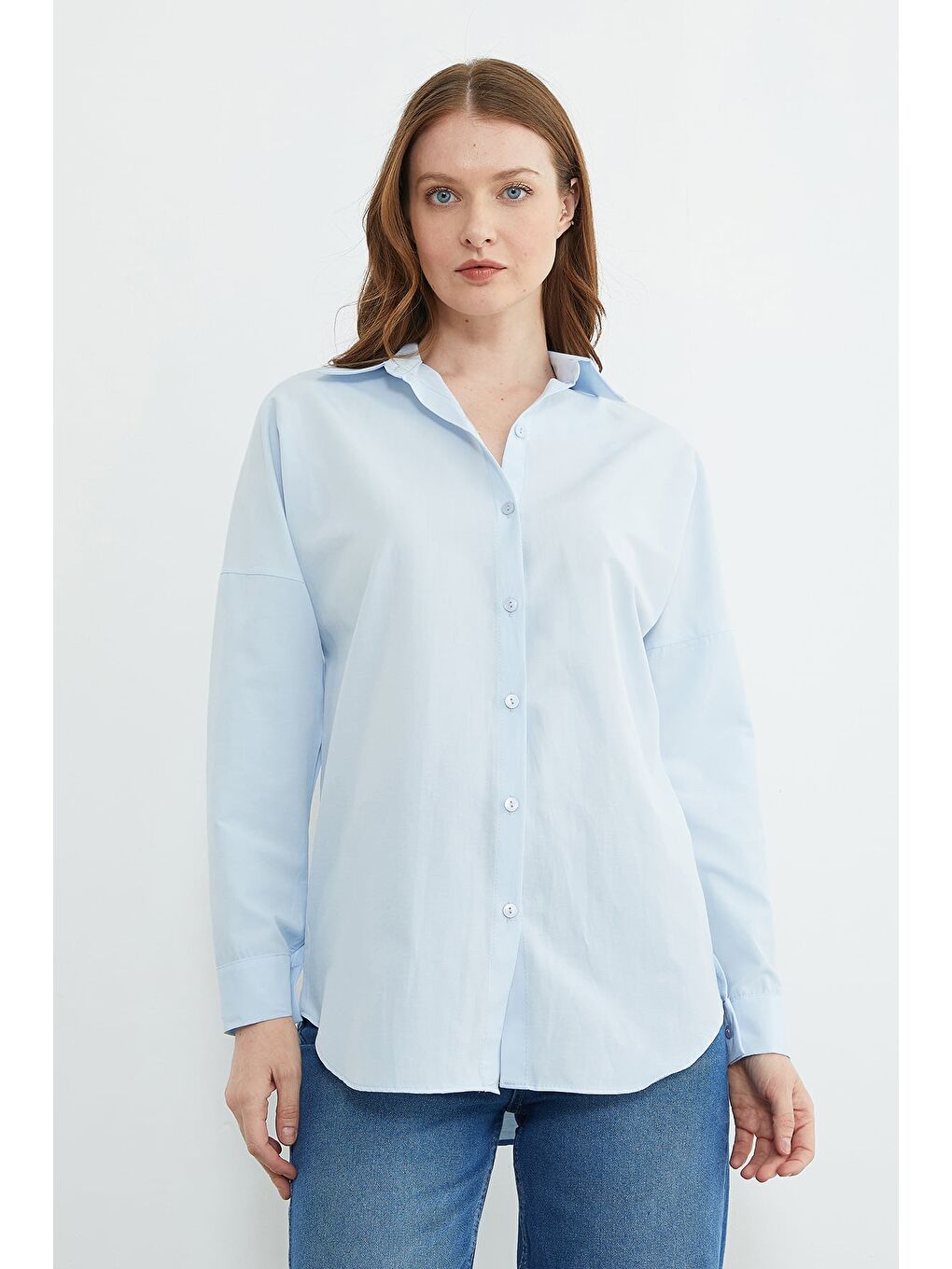 Mavi Basic Düğmeli Gömlek-3