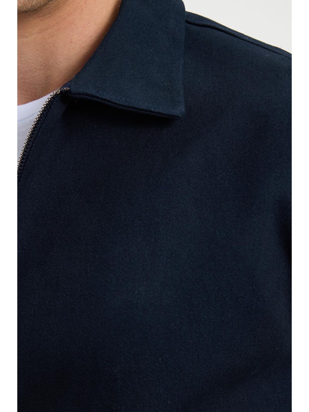 Erkek Relax Fit Rahat Kesim Çift Cep Kapaklı Fermuarlı Beli Lastikli Düz Lacivert Ceket-6
