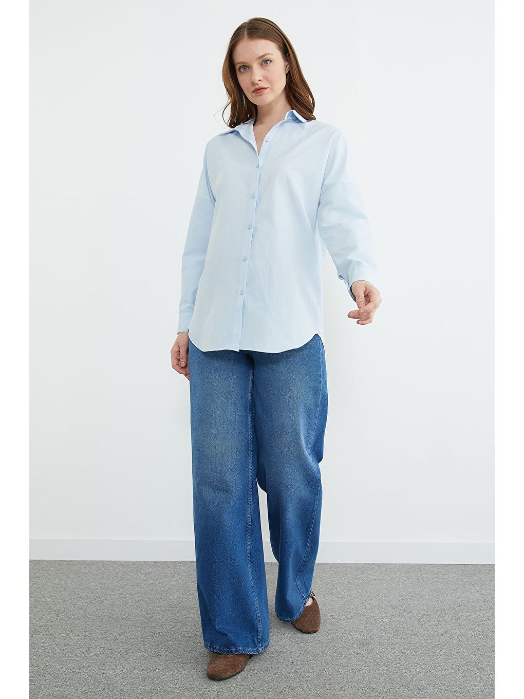 Mavi Basic Düğmeli Gömlek-4