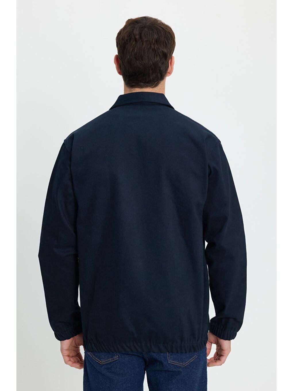 Erkek Relax Fit Rahat Kesim Çift Cep Kapaklı Fermuarlı Beli Lastikli Düz Lacivert Ceket-7