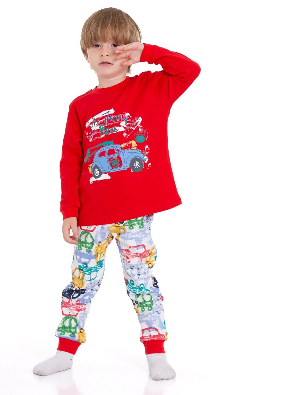Kırmızı Araba Baskılı Pijama Takımı 54211-1