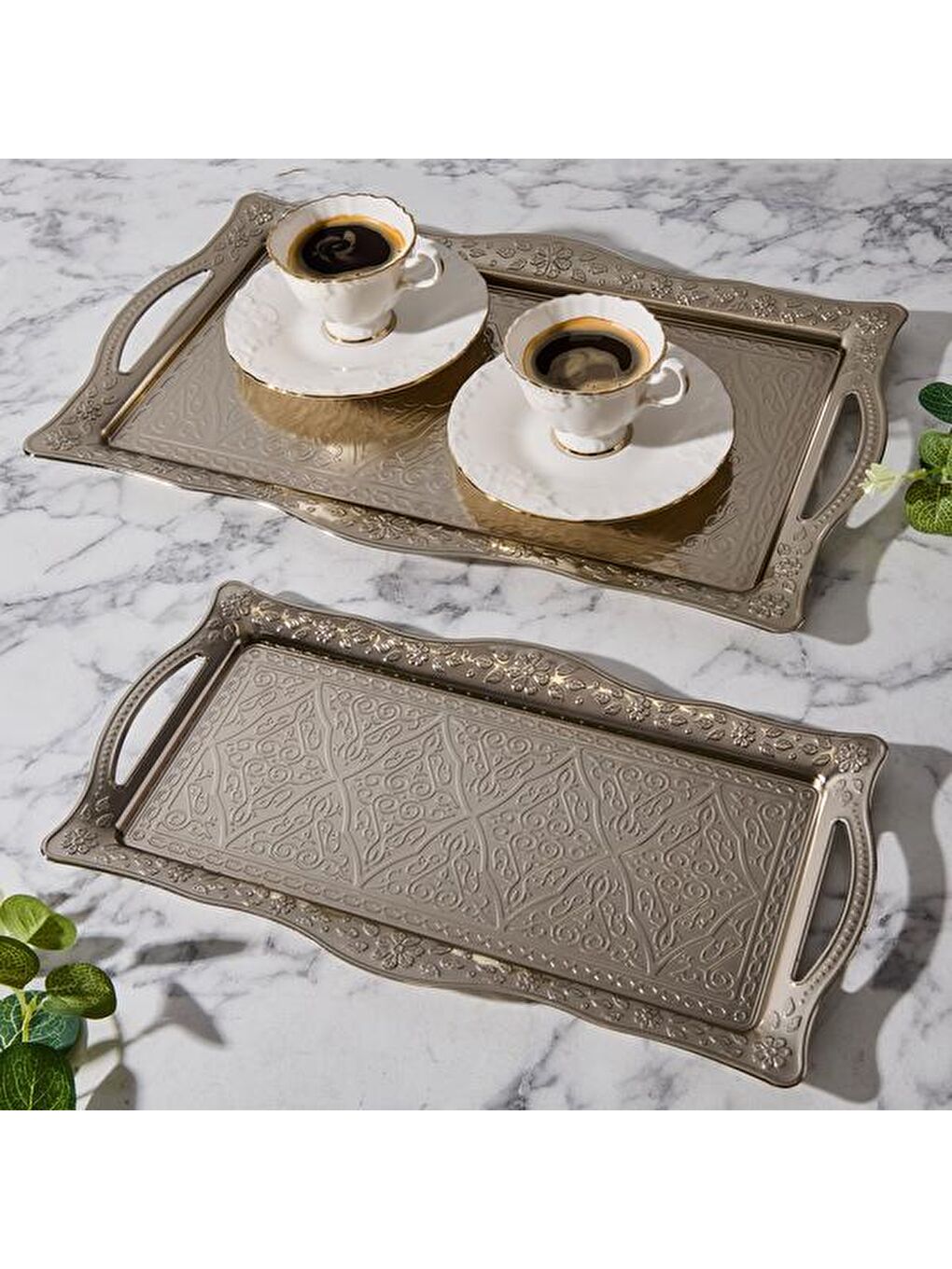 Gri 2'li Dikdörtgen Tepsi - Gümüş