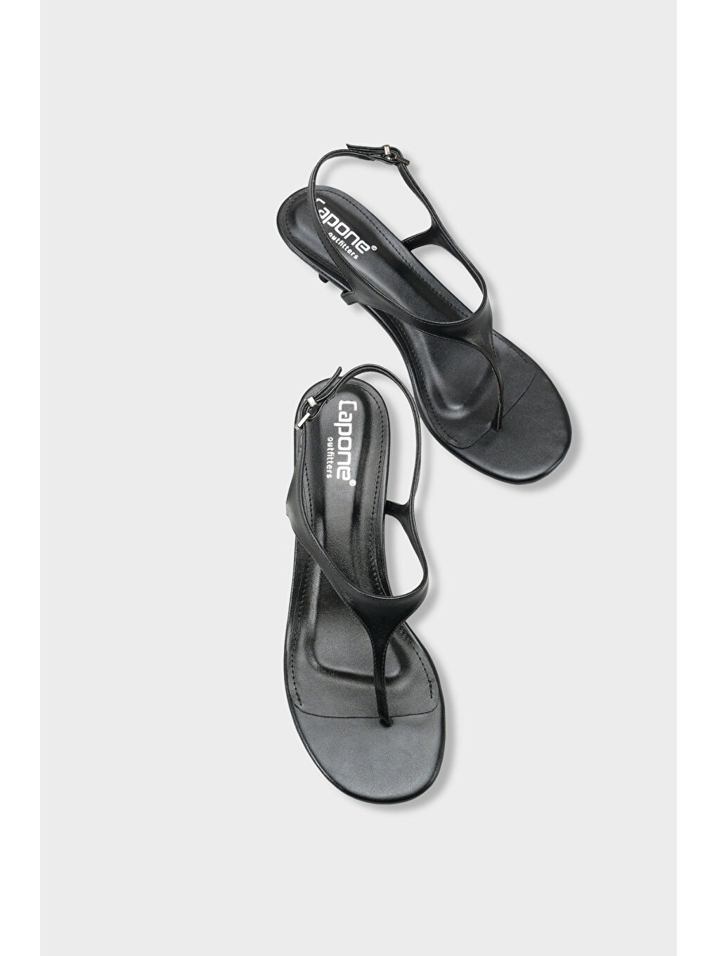 Siyah Corella Yuvarlak Burunlu Parmak Arası Orta Topuklu Kadın Ayakkabı-5