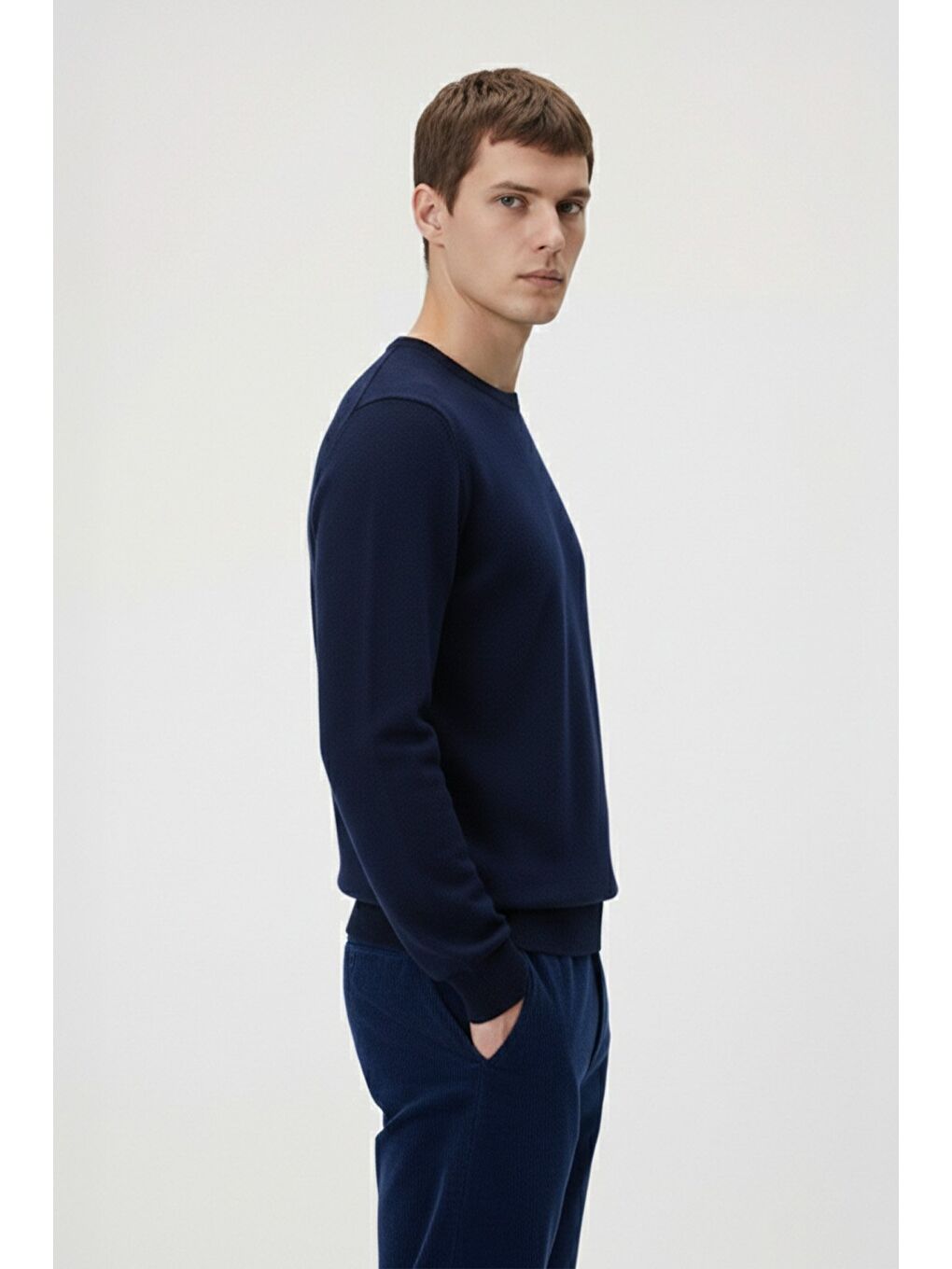 Mavi Standart Fit Pasifik Yün Karışımlı Bisiklet Yaka Düz Desen Uzun Kol Triko Kazak-1