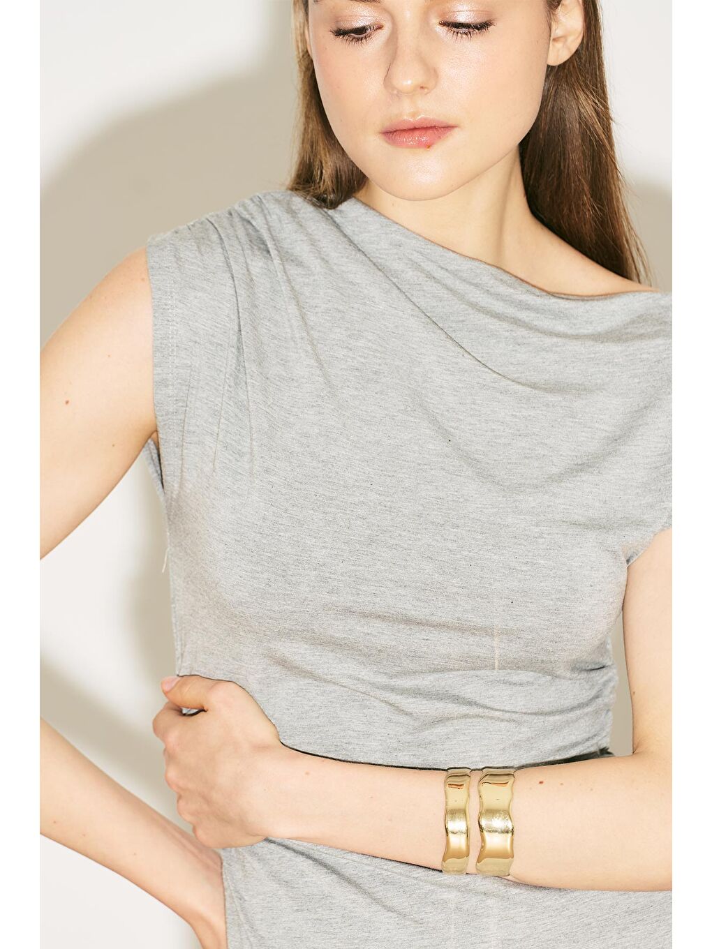 Sarı Çift Kelepçe Bileklik Gold-1