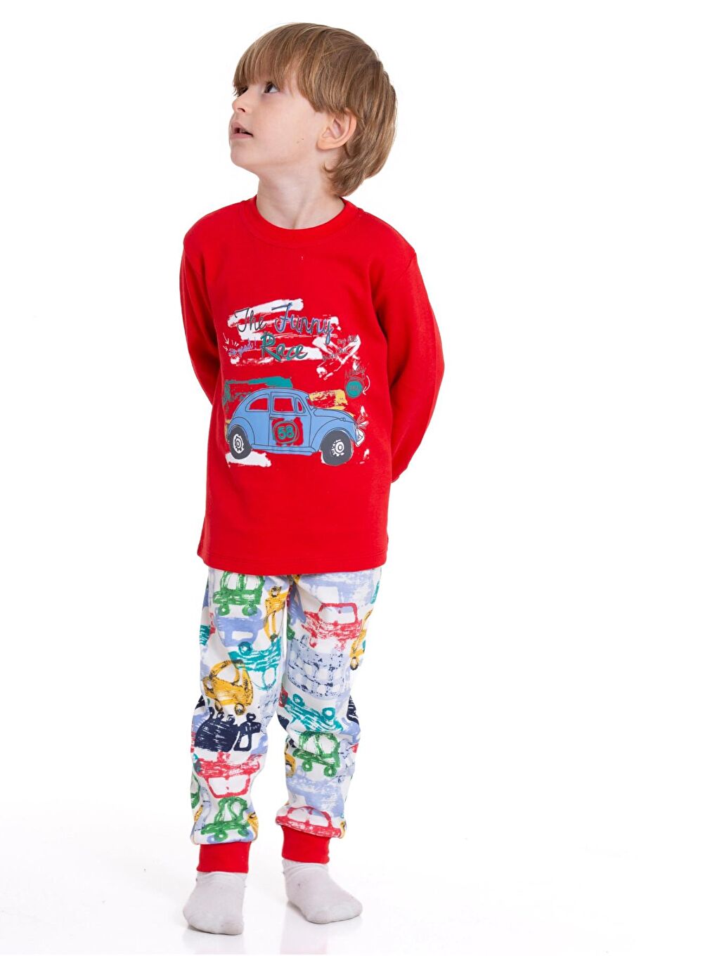 Kırmızı Araba Baskılı Pijama Takımı 54211-2