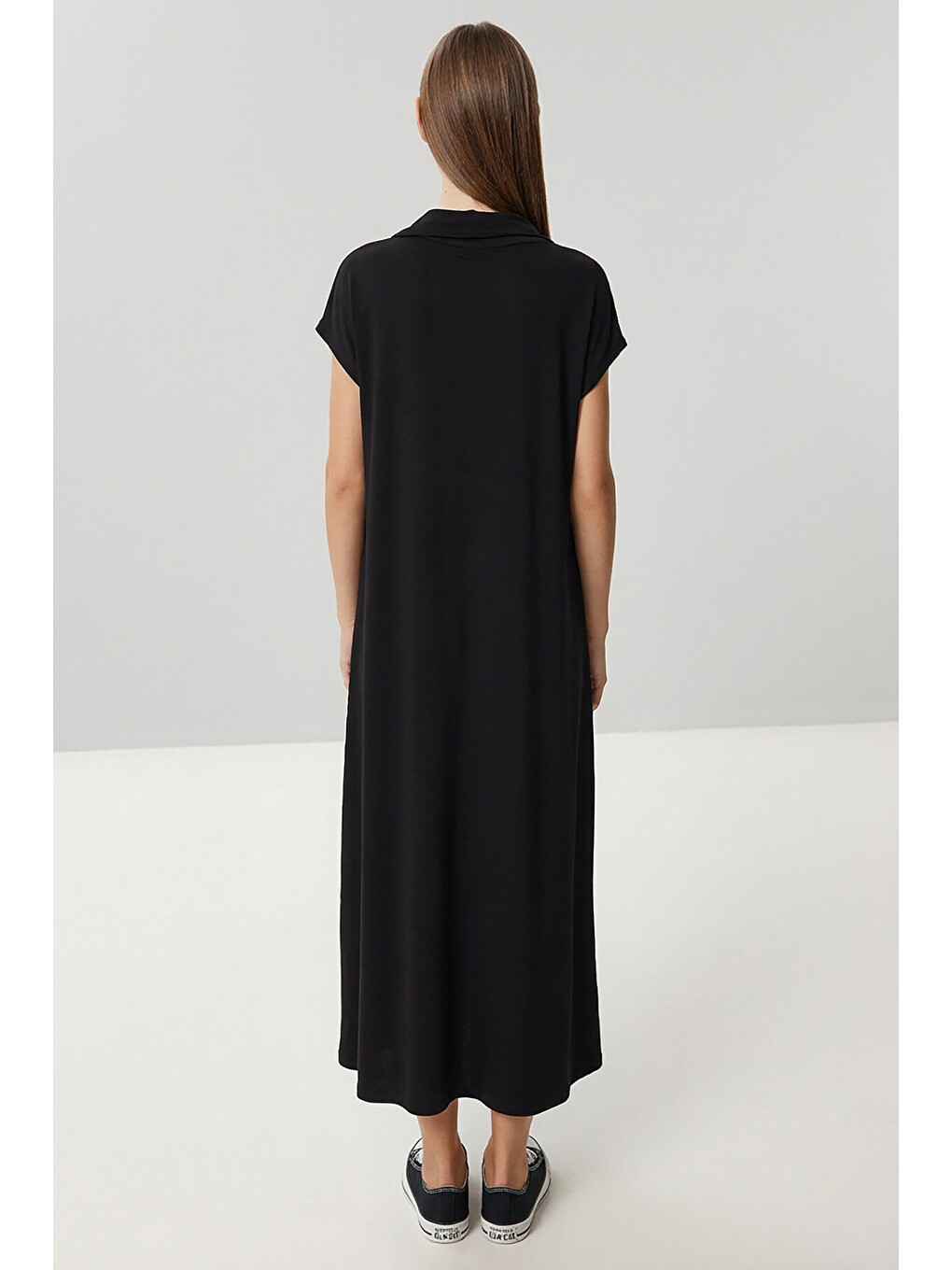 Polo Yaka Cepli Örme Elbise Siyah Ldz0038-4