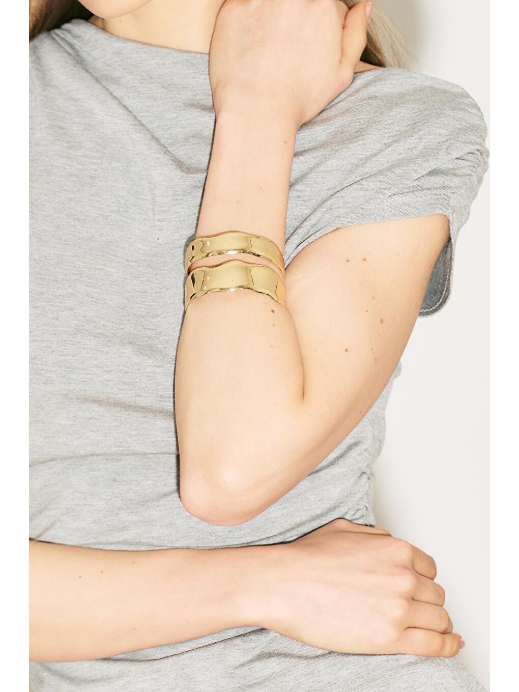 Sarı Çift Kelepçe Bileklik Gold-2