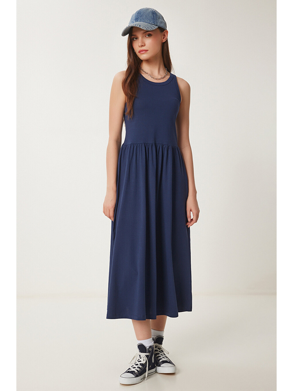 Halter Yaka Basic Yazlık Örme Elbise Lacivert Lcr0053