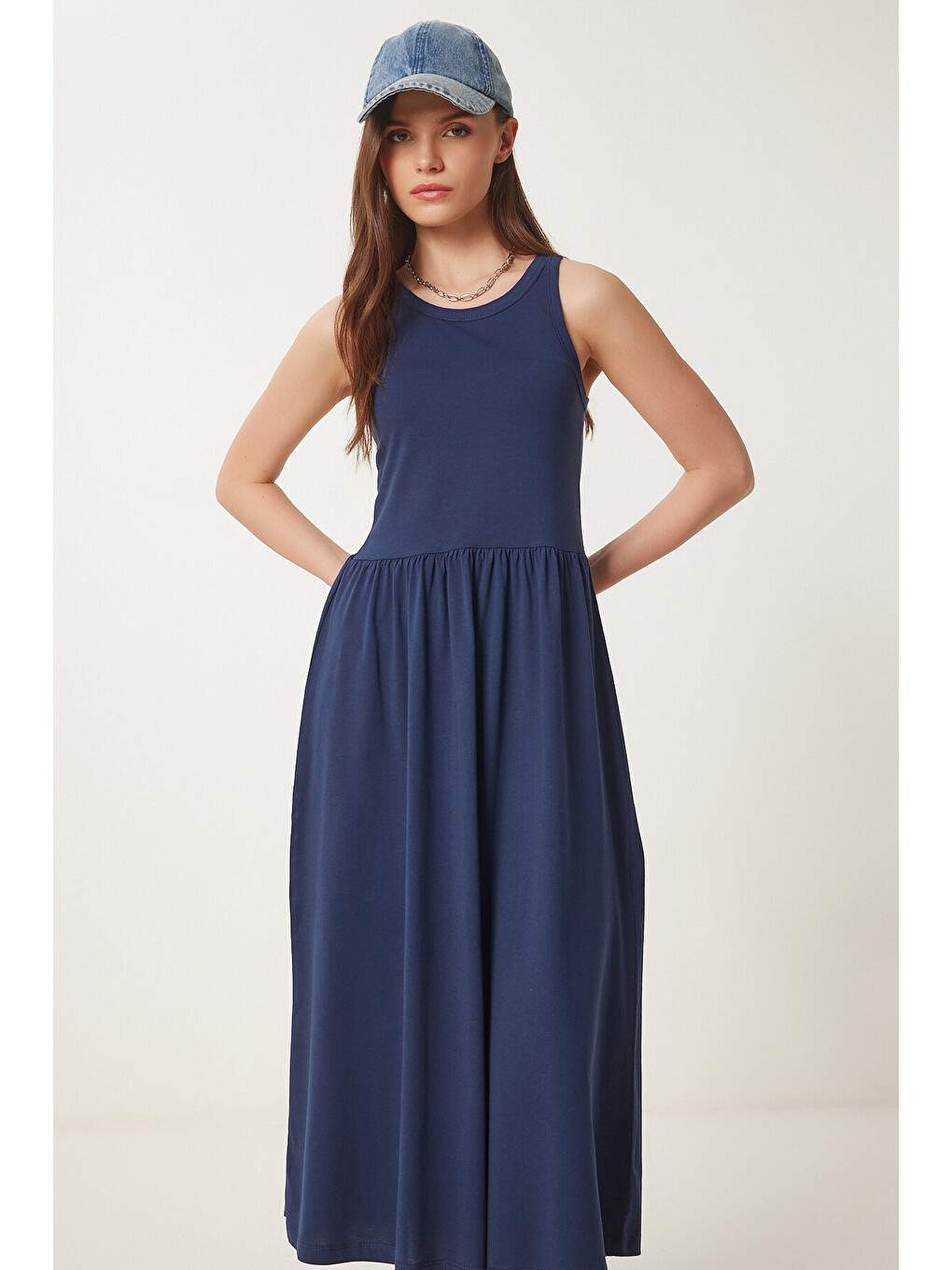 Halter Yaka Basic Yazlık Örme Elbise Lacivert Lcr0053-1