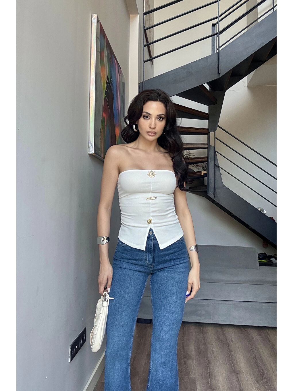 Kadın Beyaz Aksesuarlı Crop 13684-3