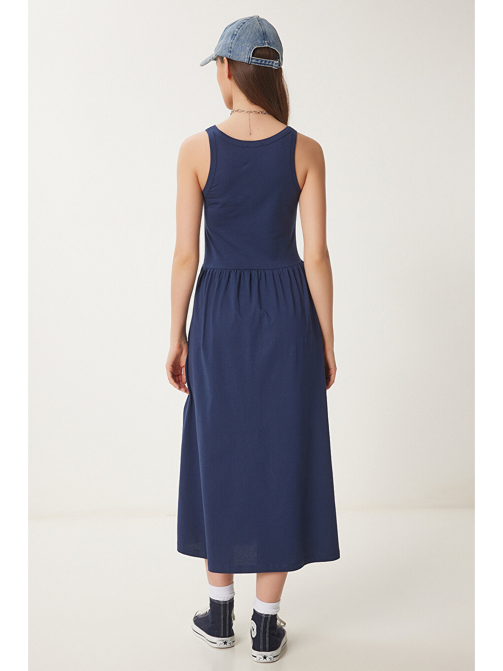 Halter Yaka Basic Yazlık Örme Elbise Lacivert Lcr0053-3