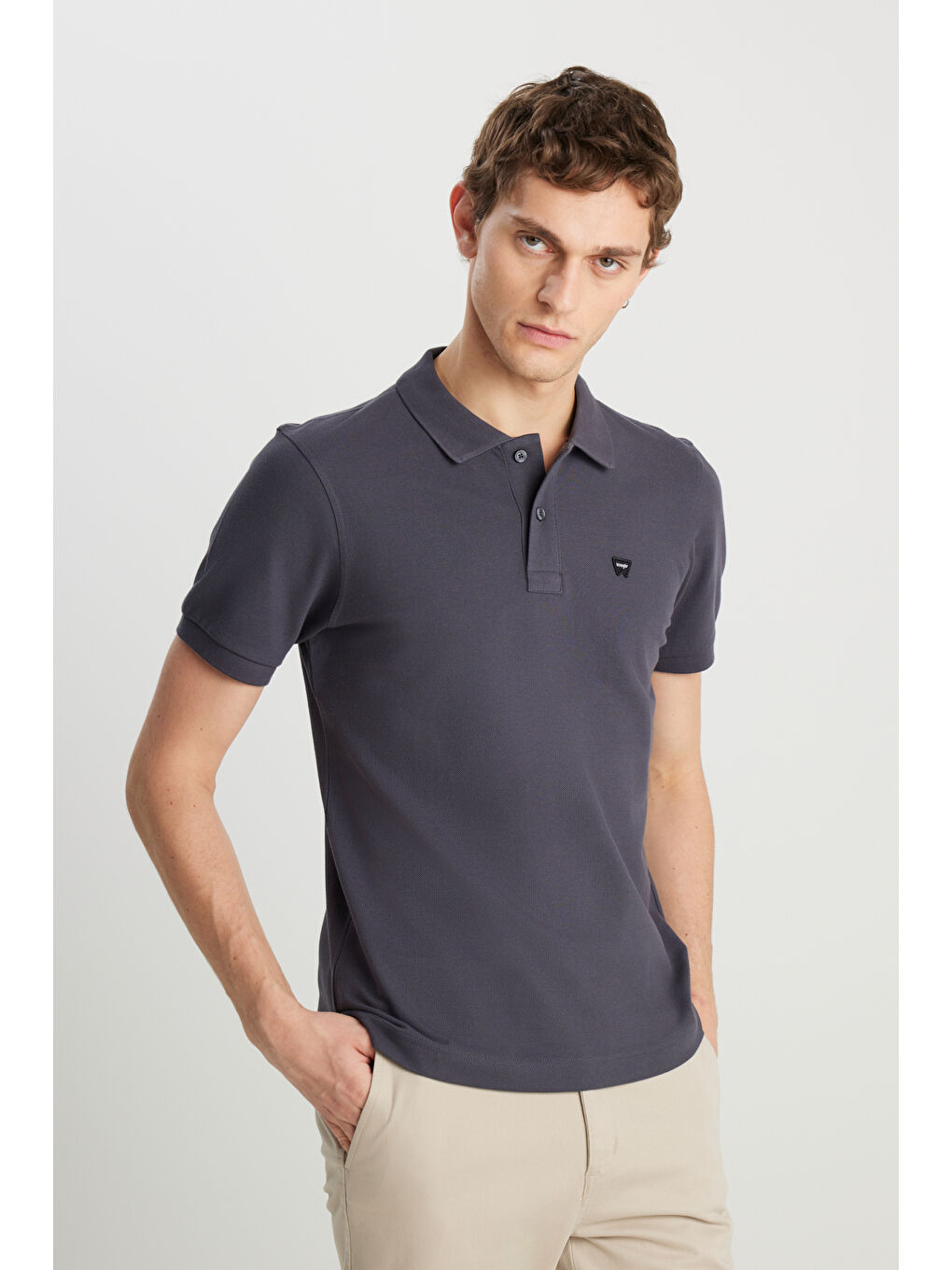 %100 Pamuk Regular Fit Normal Kesim Antrasit Polo Yaka Tişört-1