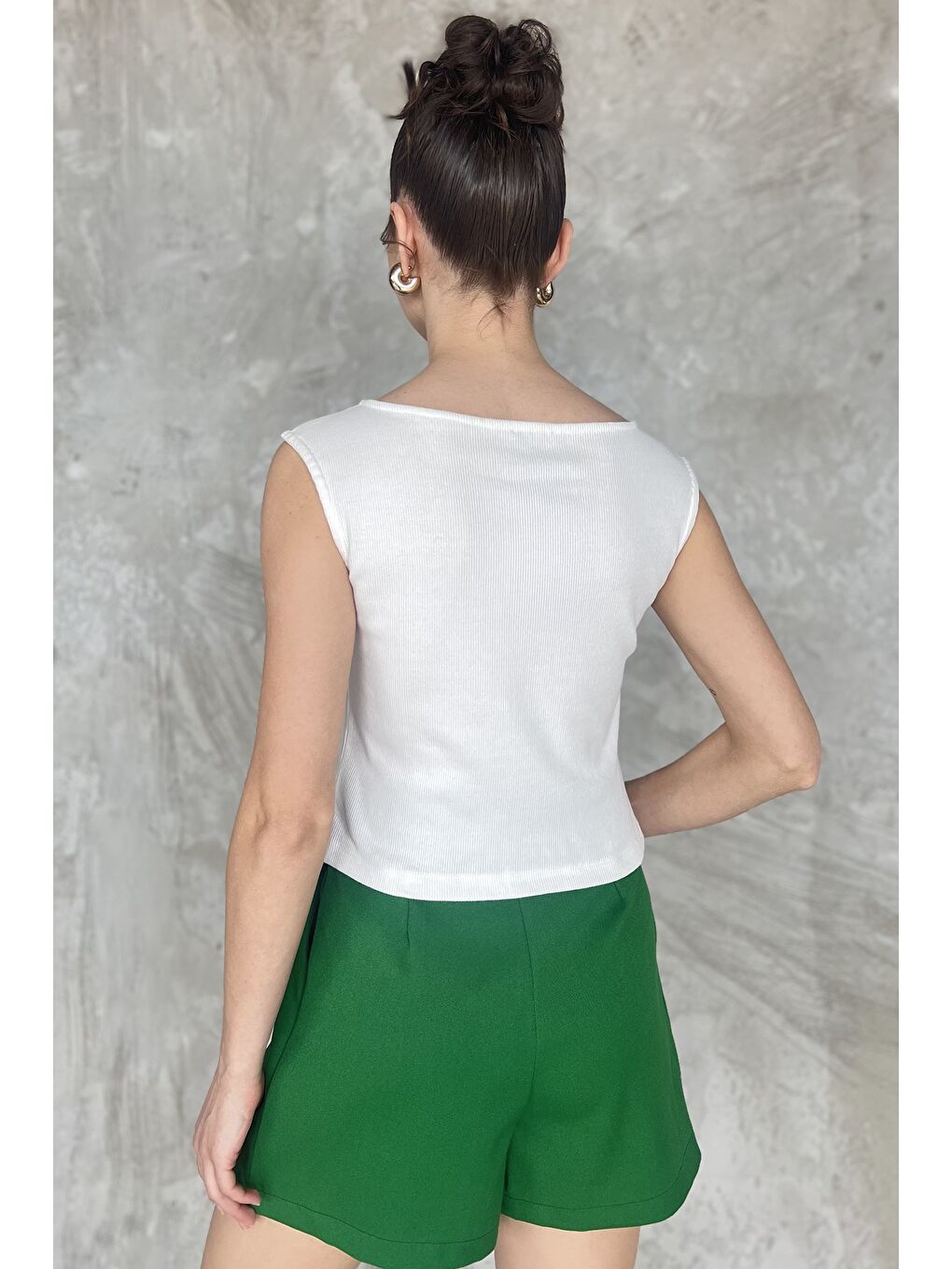 Beyaz Kadın Kendinden Çizgi Desenli Yelek-2