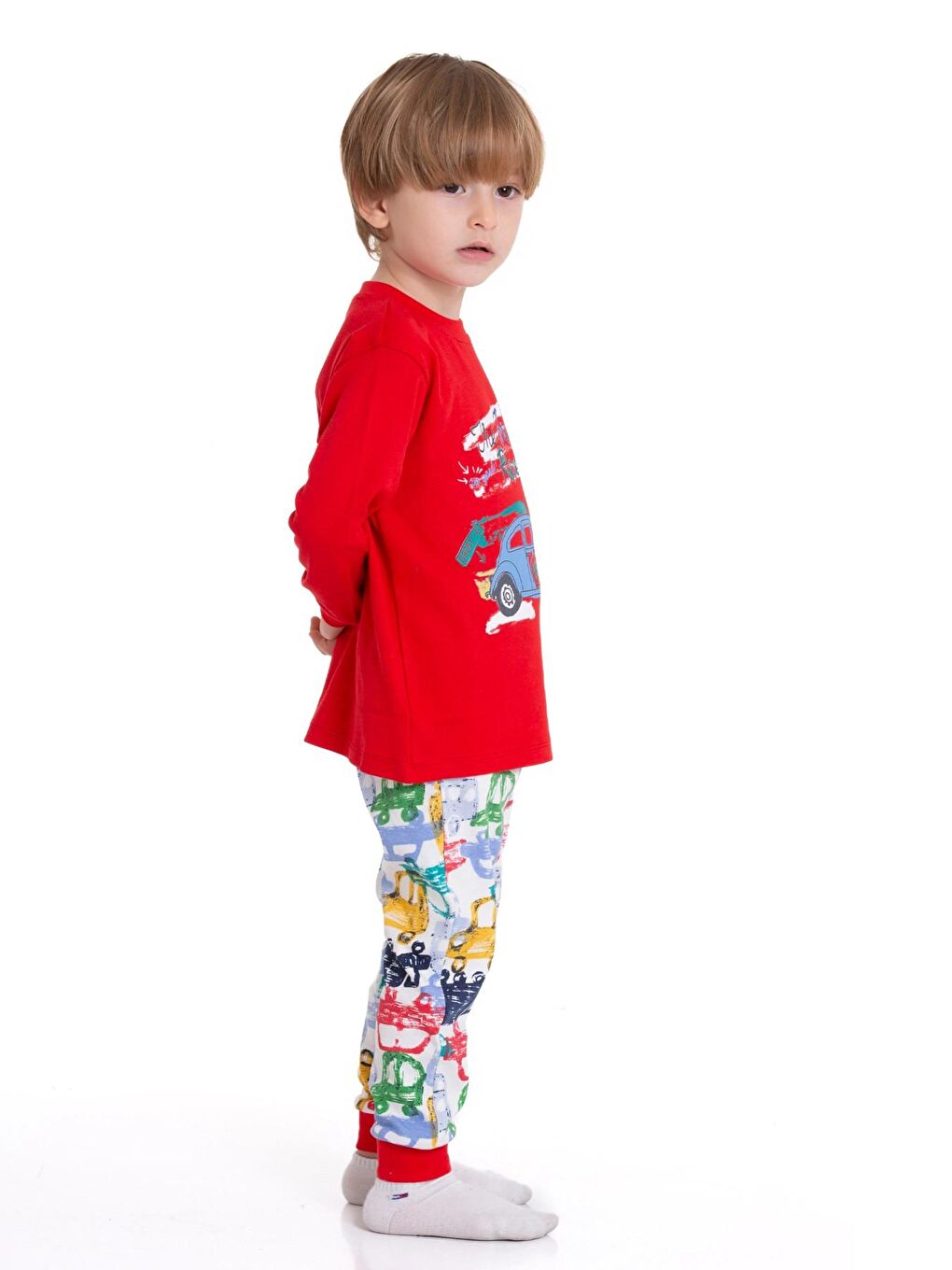 Kırmızı Araba Baskılı Pijama Takımı 54211-3