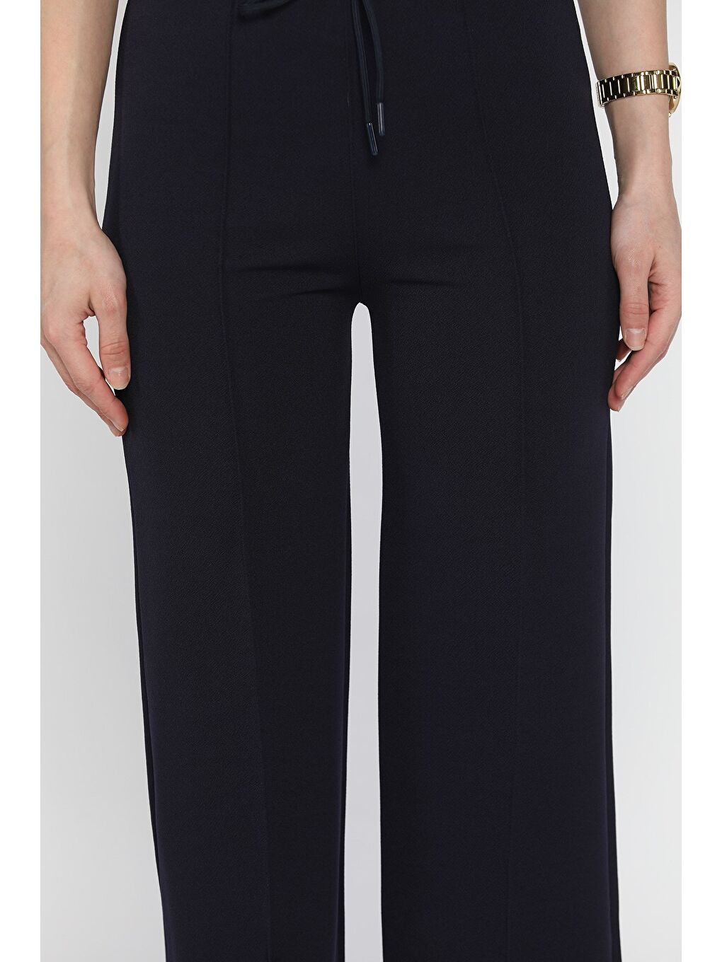 Lacivert Kadın Çimalı Yüksek Bel Palazzo Pantolon-2