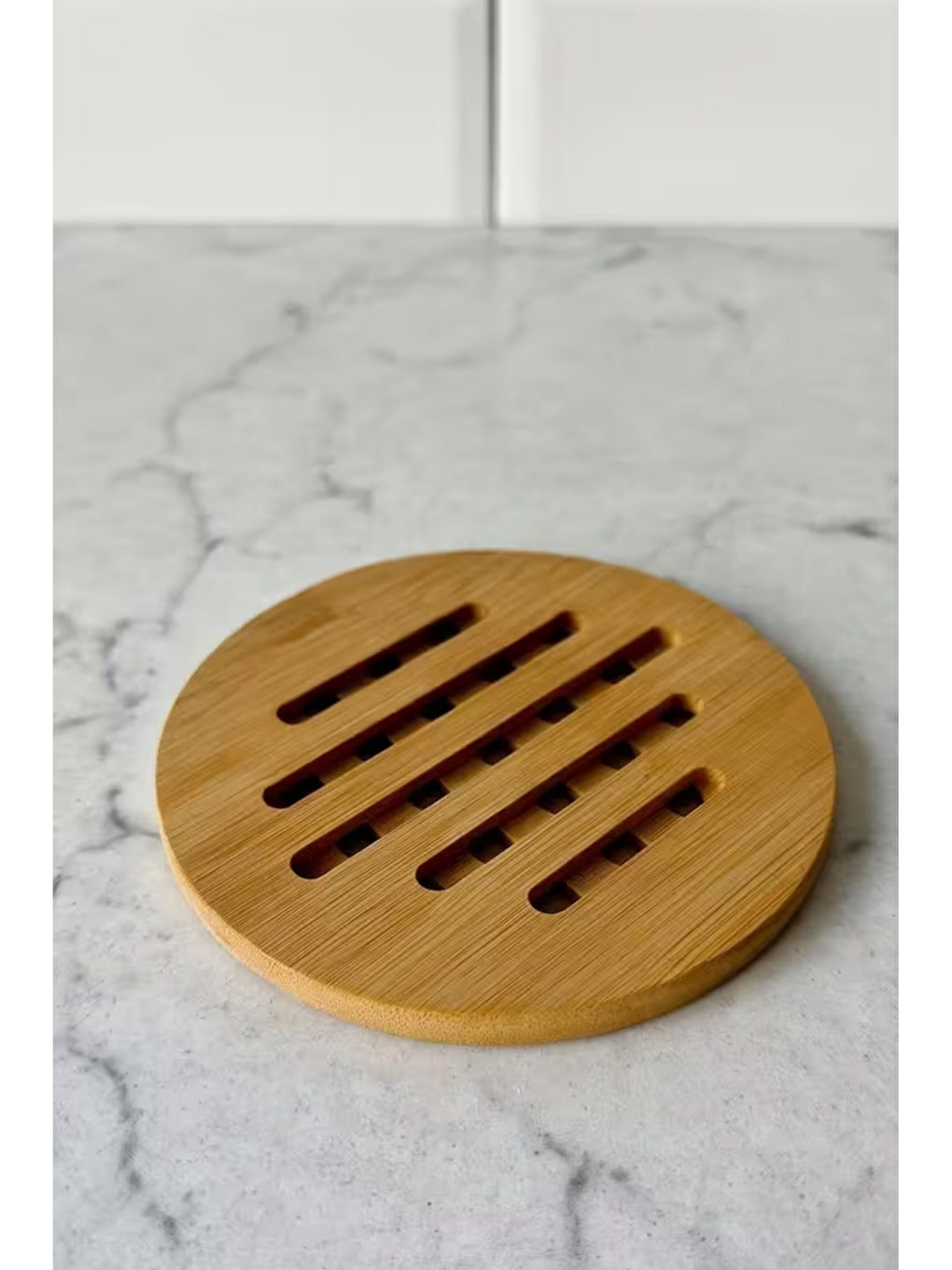 Bej Bambu Çizgili Yuvarlak ve Kare Nihale, Bambu Nihale Tencere, Tava, Çaydanlık Altı Altlık, 17 Cm-2