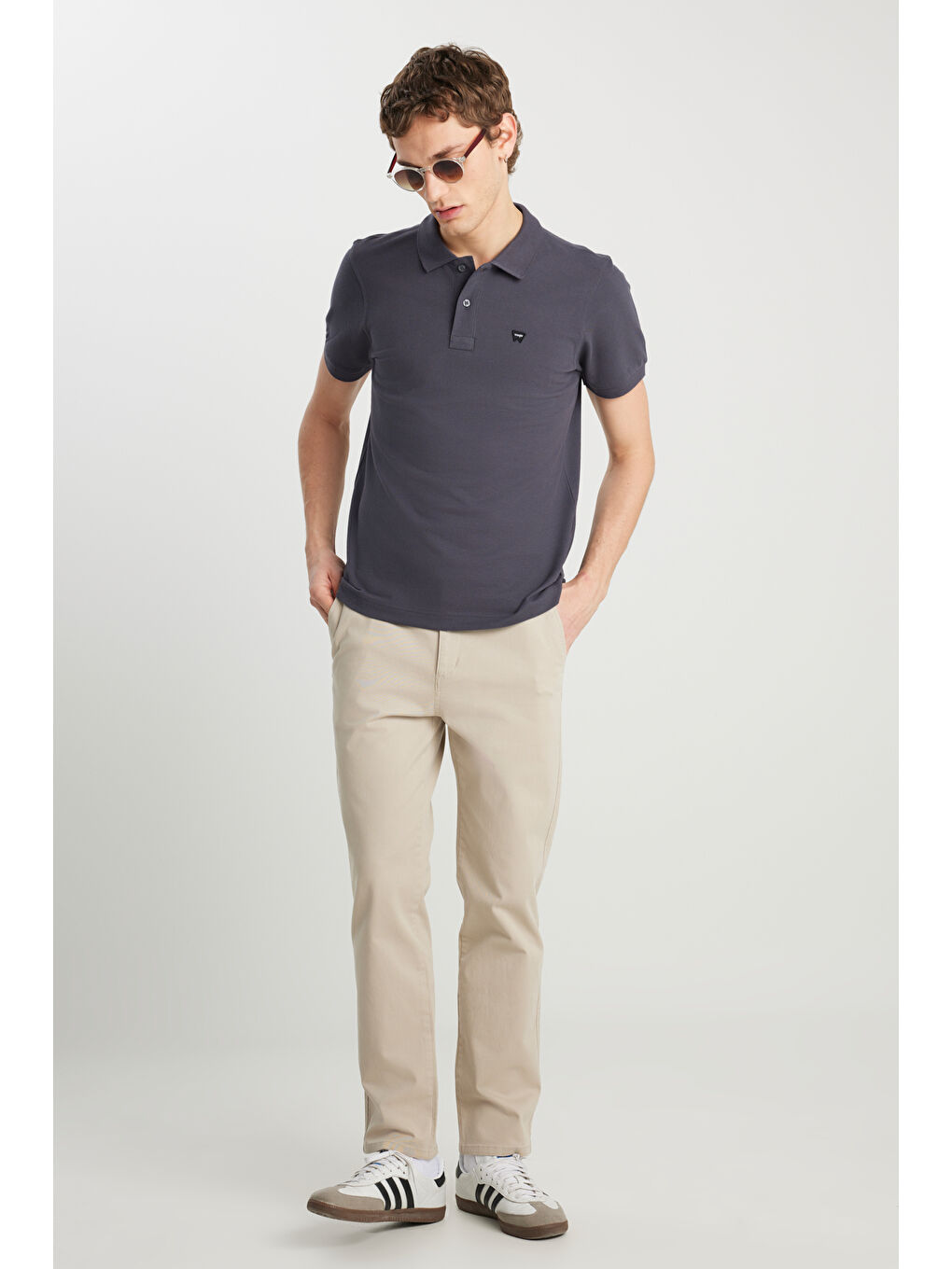 %100 Pamuk Regular Fit Normal Kesim Antrasit Polo Yaka Tişört-2