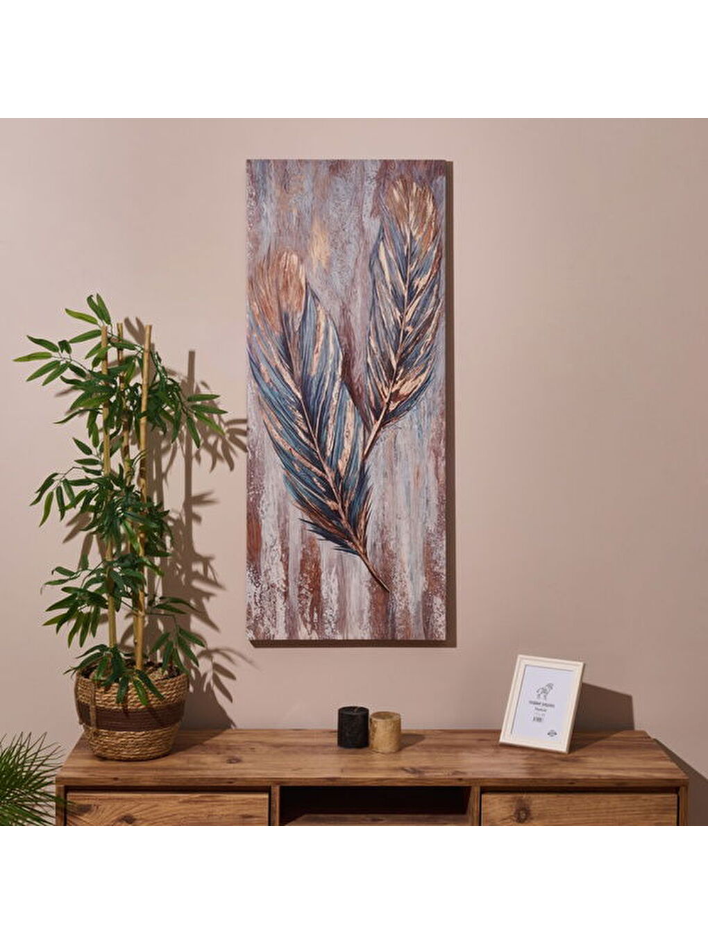 Karışık Deco Leaf Kanvas Tablo - Renkli - 50x120 cm