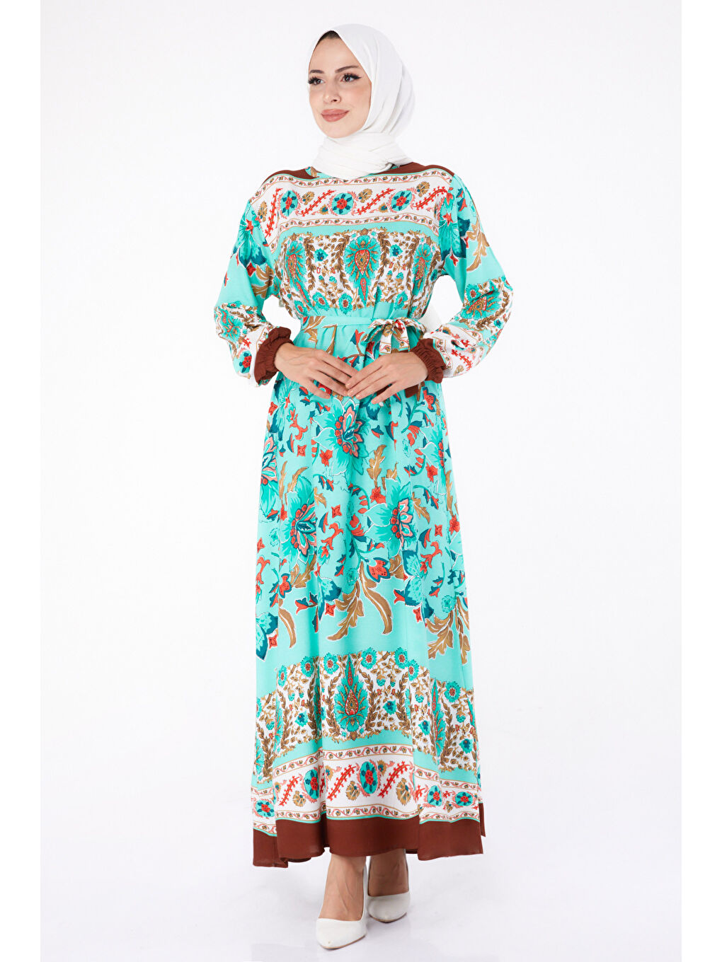Yeşil Desenli Elbise Mint - 26234