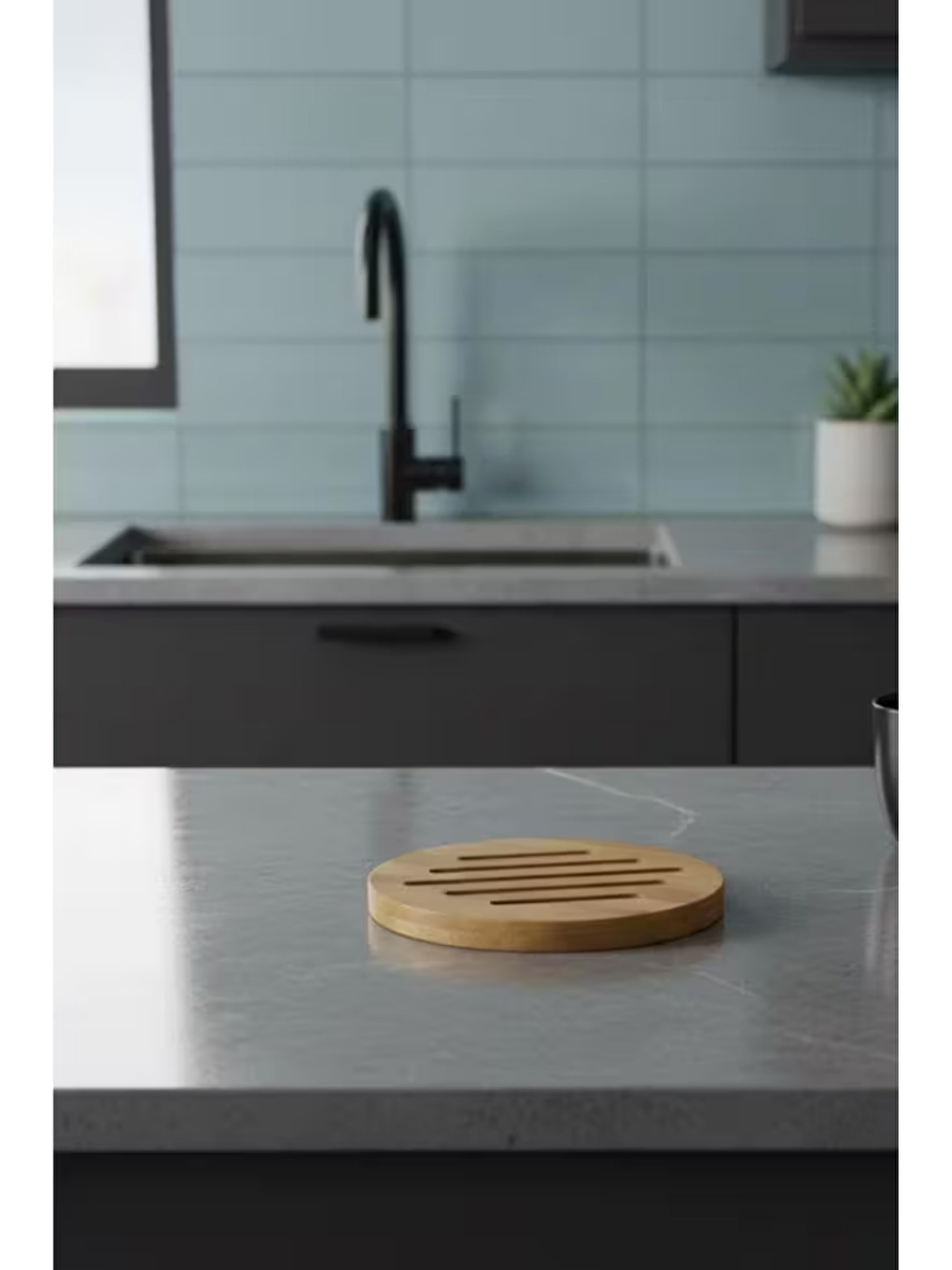 Bej Bambu Çizgili Yuvarlak ve Kare Nihale, Bambu Nihale Tencere, Tava, Çaydanlık Altı Altlık, 17 Cm-3