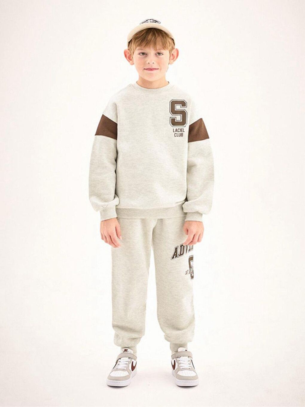 Karışık Erkek Çocuk Pamuklu Gri Melanj Adventure Baskılı Eşofman Alt-Üst Takım