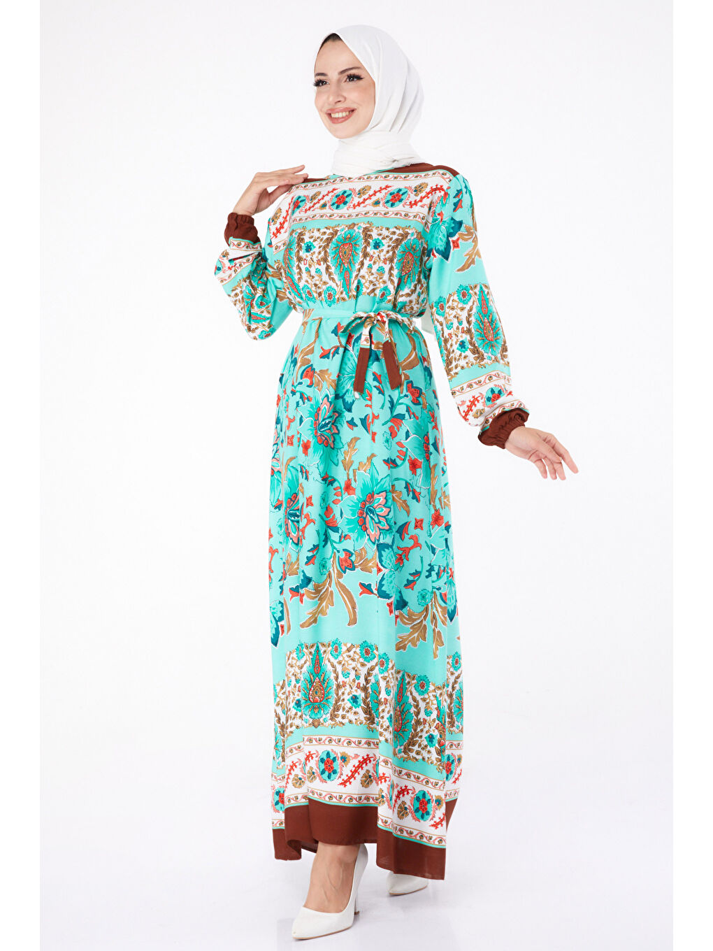 Yeşil Desenli Elbise Mint - 26234-1